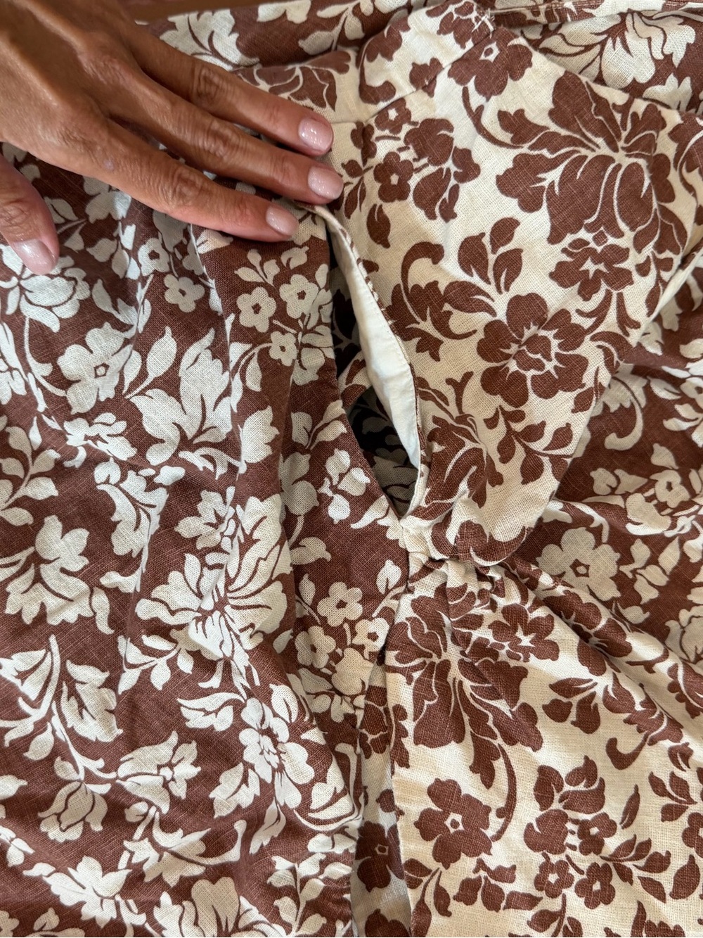 Abercrombie & Fitch Brown Floral Linen Blend Cutout Midi Dress Size M - Picture 2 of 5